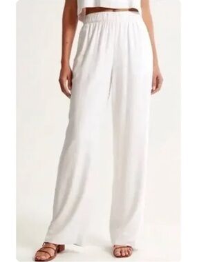 Abercrombie & Fitch White Linen Blend Pants Wide-Leg